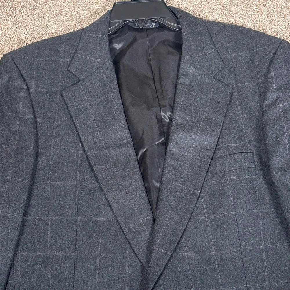 Vintage Burberrys Mens Wool Blazer Grey Windowpane Sport Coat 42R